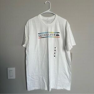 New Quiksilver Shirt Men’s L White Surf Graphic Print Logo Short Sleeve Retro